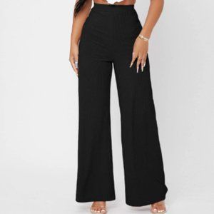 Soft Solid Rib-knit Wide Leg Pants PETITE